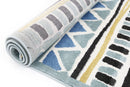 Ivory Glen Blue Yellow Tribal Kids Rug