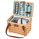 2 Person Picnic Basket Set Wooden Cooler Bag Plates Outdoor Insulated