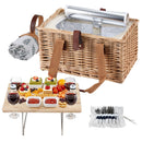 4 Person Picnic Basket Set with Table Blanket Cooler Wooden Insulated