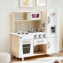 Kids Kitchen Play Set Wooden Pretend Toys Cooking Children Clock Beige