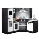 Kids Kitchen Play Set Wooden Pretend Cooking Playset with Sounds Lights Black