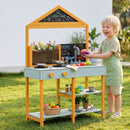 Kids Mud Kitchen Play Kitchen Toy Kitchen Set with Blackboard 110cm
