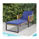 Patio Chaise Lounge Chair With Acacia Wood With Armrests For Poolside