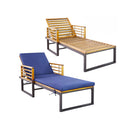 Patio Chaise Lounge Chair With Acacia Wood With Armrests For Poolside