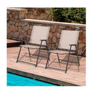 Patio Folding Chairs With Armrests And Rustproof Steel Frame Beige