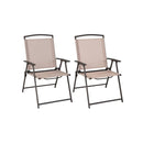 Patio Folding Chairs With Armrests And Rustproof Steel Frame Beige