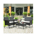 4 Pieces Patio Furniture Set with Tempered Glass Tabletop for Backyard and Garden White