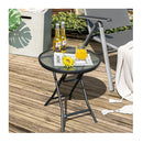 Folding Patio Side Table With Tempered Glass Tabletop