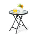 Folding Patio Side Table With Tempered Glass Tabletop