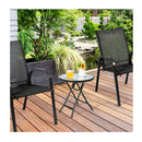Folding Patio Side Table With Tempered Glass Tabletop