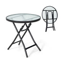 Folding Patio Side Table With Tempered Glass Tabletop