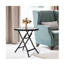 Folding Patio Side Table With Tempered Glass Tabletop