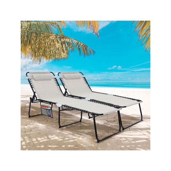 Patio Folding Chaise Lounge Oversized Lay Flat Reclining Chair