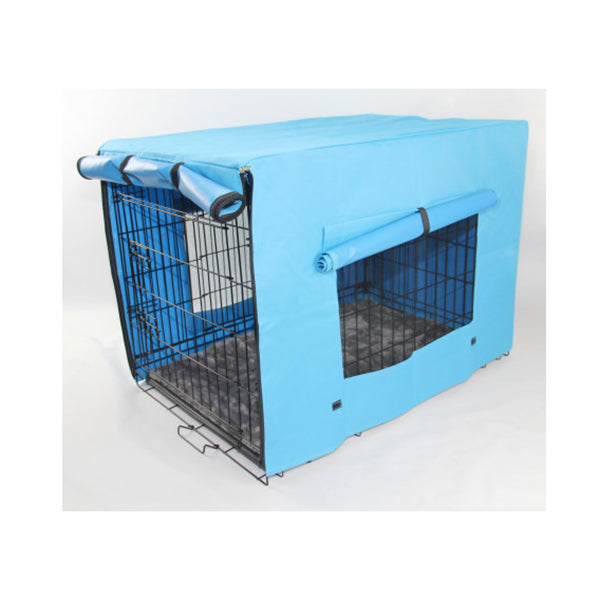 Portable Foldable Dog Cat Rabbit Collapsible Crate Pet Cage with Cover Mat Blue