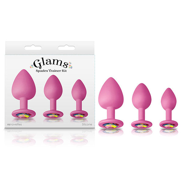 Glams Spades Trainer Kit Pink Butt Plugs With Gems Set Of 3 Sizes