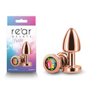 Rear Assets Petite 6 Cm Metal Butt Plug With Rainbow Round Gem Base