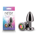 Rear Assets Petite 6 Cm Metal Butt Plug With Rainbow Round Gem Base