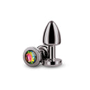 Rear Assets Petite 6 Cm Metal Butt Plug With Rainbow Round Gem Base