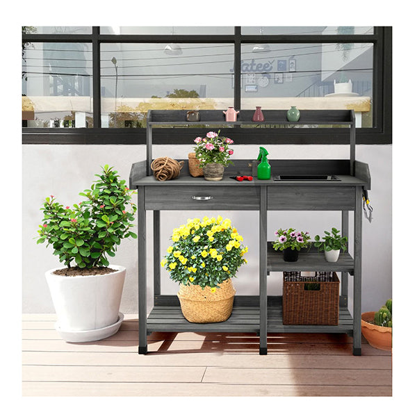 Potting Table With Wood Storage Shelf For Garden