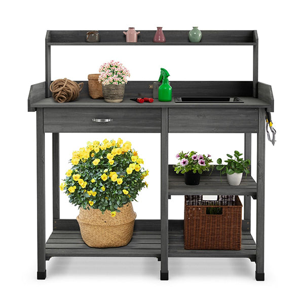 Potting Table With Wood Storage Shelf For Garden
