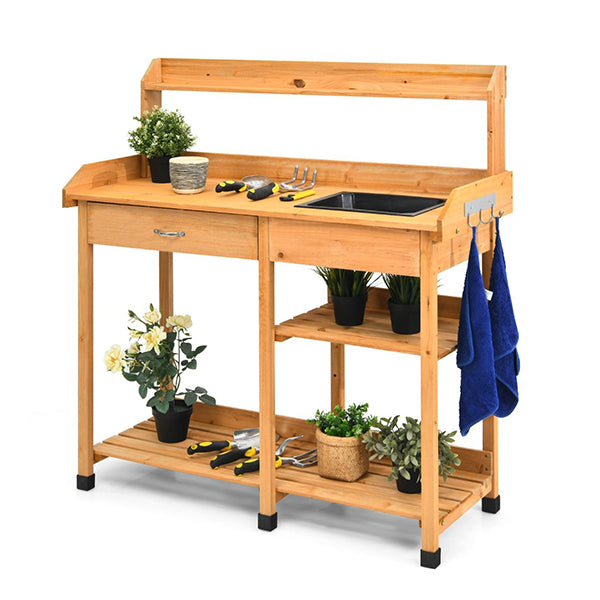 Potting Table With Wood Storage Shelf For Garden
