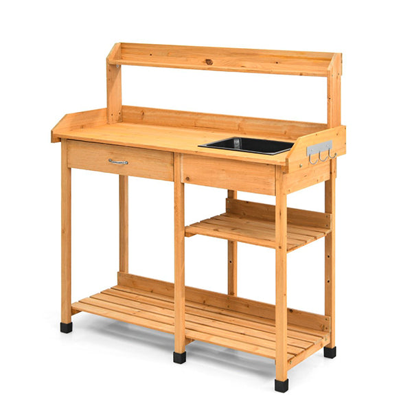Potting Table With Wood Storage Shelf For Garden