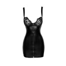 Power Wetlook Mini Dress Lace Chest And Two Way Zipper Black Large