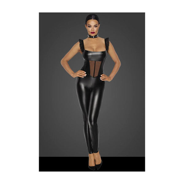Power Wetlook Overall With Tulle Panel Black Small
