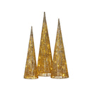 Pre Lit Gold Cone Christmas Trees Set Of 3 With Warm White Led Lights