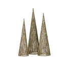 Pre Lit Gold Cone Christmas Trees Set Of 3 With Warm White Led Lights