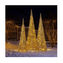 Pre Lit Gold Cone Christmas Trees Set Of 3 With Warm White Led Lights