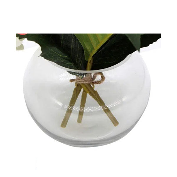 Premium Faux 23Cm White Hydrangea With Glass Vase