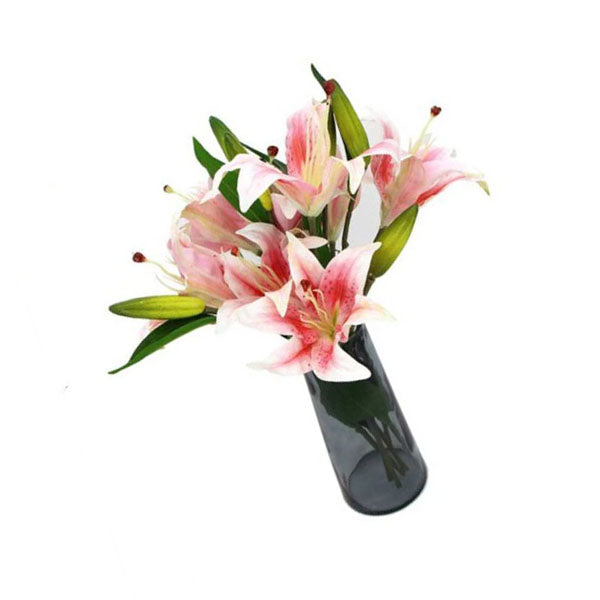 Premium Faux Pink Lily In Glass Vase