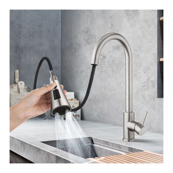 Pull Out 3 Water Pattern Kitchen Swivel Mixer Tap Laundry Sink Faucet