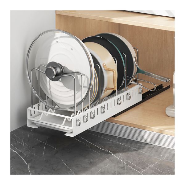 Pull Out Kitchen Pot Pan Lid Storage Rack Organizer Cookware Shelves