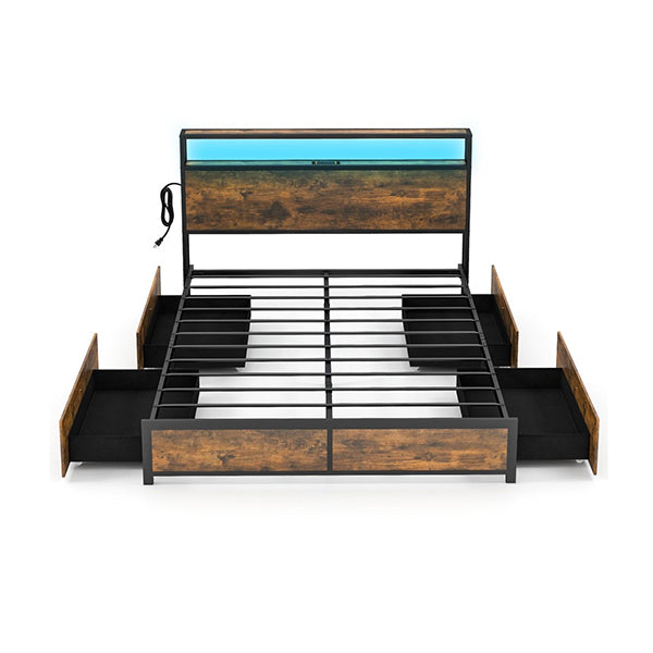 Queen Bed Frame With Smart Led Lights And Storage Headboard