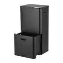 63L Rubbish Bin 3 Compartment Carbon Steel Split Door Trash Can Black