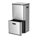 63L Rubbish Bin 3 Compartment Stainless Steel Split Door Trash Can Silver