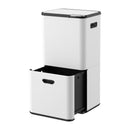 63L Rubbish Bin 3 Compartment Carbon Steel Split Door Trash Can White