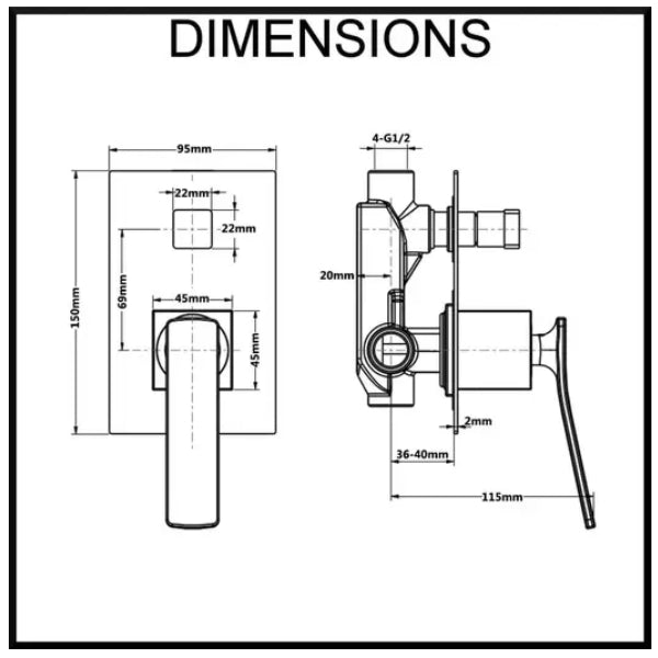 Cortina Wall Mounted Bath and Shower Mixer with Diverter Chrome