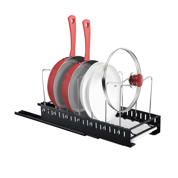 Pull Out Kitchen Pot Pan Lid Storage Rack Organizer Cookware Shelves