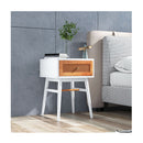 Rattan Nightstand With Storage Drawer And Solid Wood Legs White
