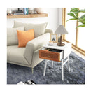 Rattan Nightstand With Storage Drawer And Solid Wood Legs White