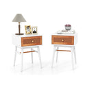 Rattan Nightstand With Storage Drawer And Solid Wood Legs White