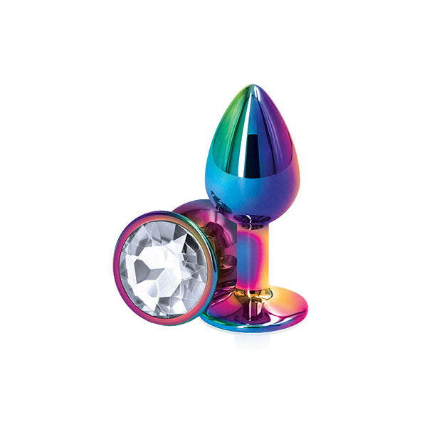 Rear Assets Multi Coloured Small Metal Butt Plug With Clear Gem Base