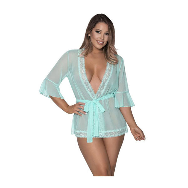 Robe With Lace Trim Turquoise
