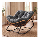 Rocking Chair With Thick Cushion PE Rattan Indoor Patio Grey