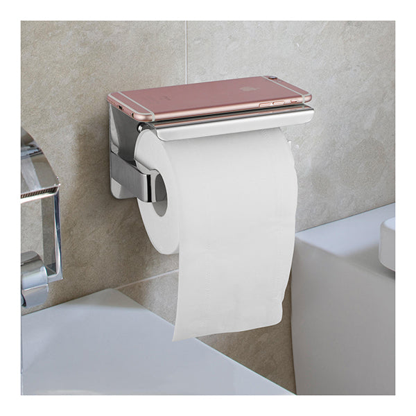 Chrome Toilet Paper Holder Rack Phone Shelf Storage Wall Mounted