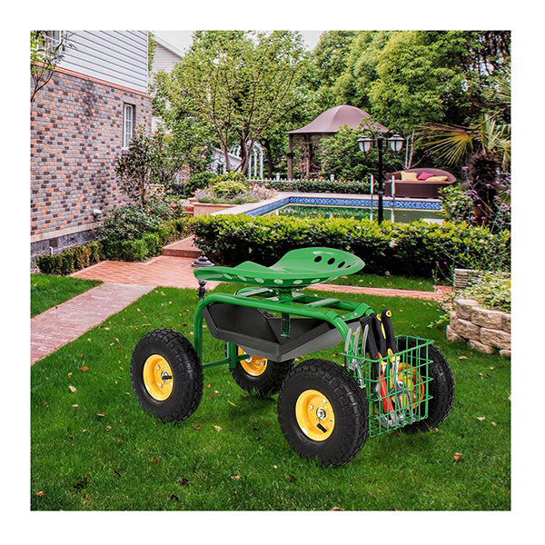 Rolling Garden Cart With Tool Tray Work Seat For Gardening
