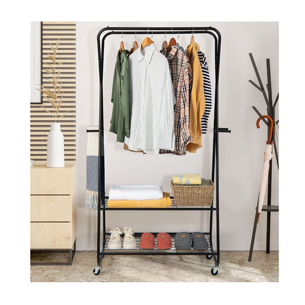 Rolling Garment Rack On Wheels With Double Hanging Rods – Simply Wholesale